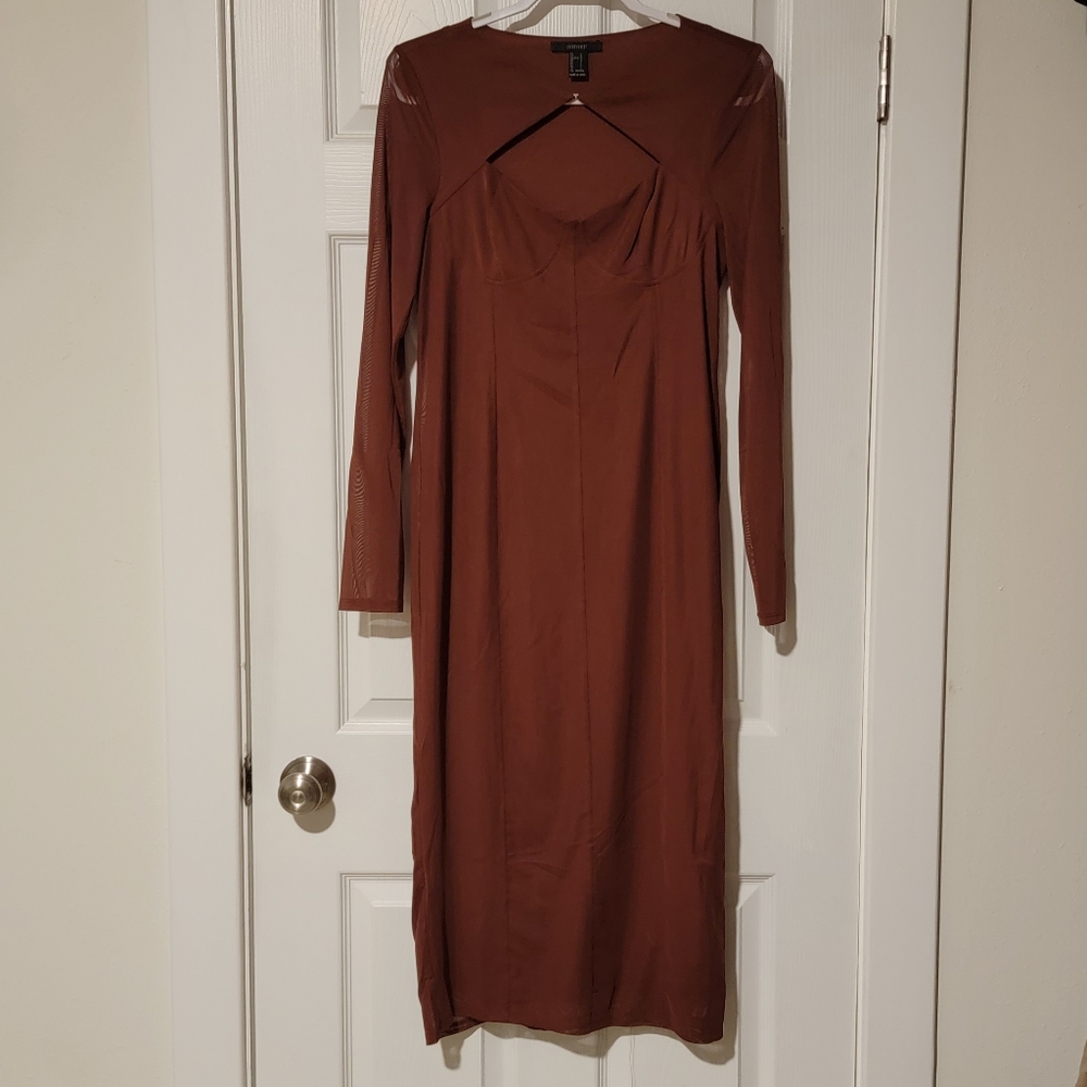 Espresso mesh cutout midi dress